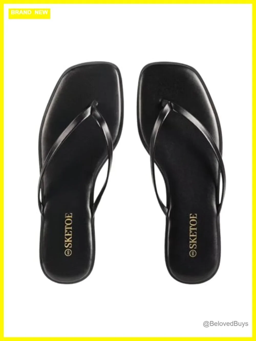 Faux Leather Square Toe Thong Flip Flops Sandals for Women Lightweight